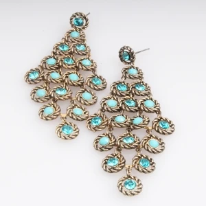 emerald green crystal chandelier peacock tail earrings E30001