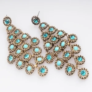 emerald green crystal chandelier peacock tail earrings E30001