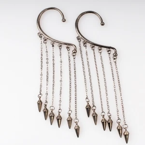 fashion antique brass long drop dangle chains cuff earrings