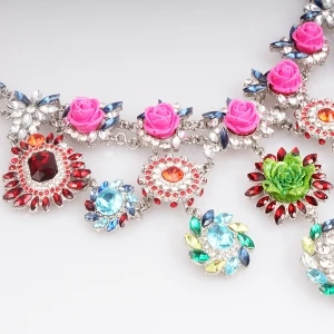 fashion jewelry acrylic flower rhinestone choker necklace N90019