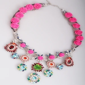 fashion jewelry acrylic flower rhinestone choker necklace N90019