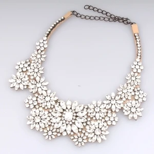 fashion jewelry choker leather crystal flower necklace N90005