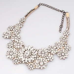fashion jewelry choker leather crystal flower necklace N90005