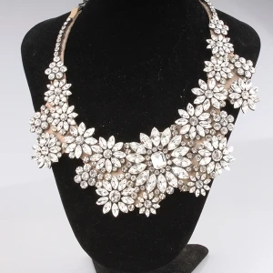 fashion jewelry choker leather crystal flower necklace N90005