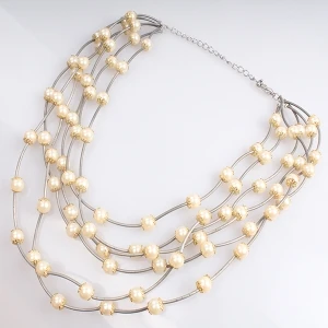 fashion party multi strand metal choker pearl necklace N90097