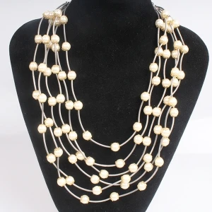 fashion party multi strand metal choker pearl necklace N90097