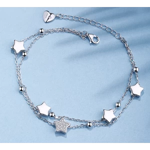중국 fashionable jewelry charm bracelet S925 sterling silver double layers stars chain bangle for girlfriend gift 제조업체