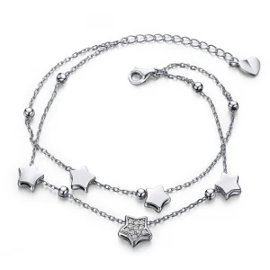 fashionable jewelry charm bracelet S925 sterling silver double layers stars chain bangle for girlfriend gift