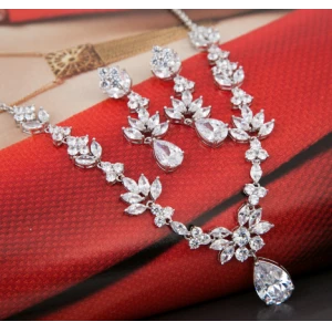 flower necklace and earrings customizable jewelry set charms crystal cz jewelry set mothers day souvenir jewelry set