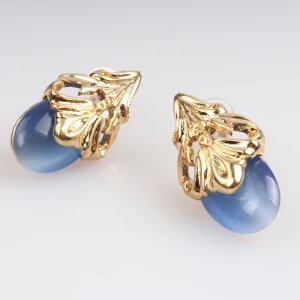 gold animal shaped blue opal moonstone earrings E30057