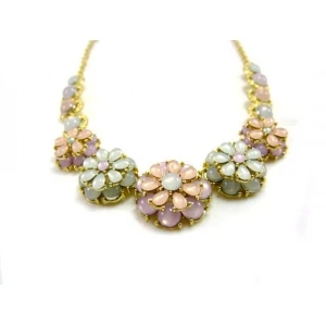 gold chain colorful hawaiian flower moonstone collar necklace