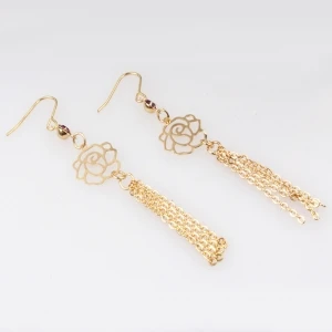 gold chain flower shaped rose hanging earrings E30072