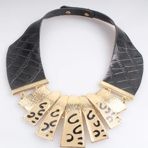 gold fashion handmade leather tatto choker necklace N90079