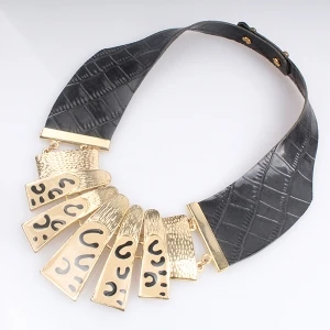 gold fashion handmade leather tatto choker necklace N90079