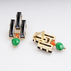 gold heart shape wholesale big stone clip on earrings E30004