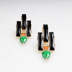 gold heart shape wholesale big stone clip on earrings E30004