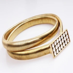 gold metal stretch ladies rhinestone dressy belt BT60011