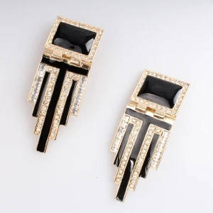 gold plated black metal hand painted clip on earrings E30055