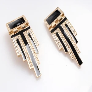 gold plated black metal hand painted clip on earrings E30055