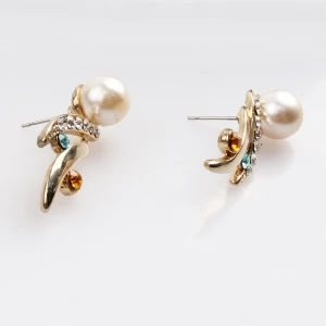 gold plated jhumka fashion imitation pearl stud earrings E30042