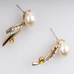 gold plated jhumka fashion imitation pearl stud earrings E30042