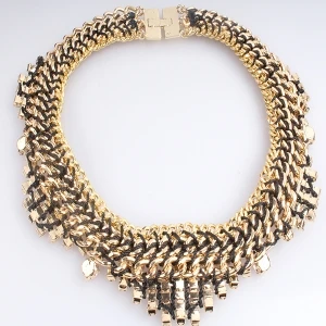 handmade rope crystal beaded turquoise bib necklace N90089