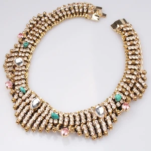 handmade rope crystal beaded turquoise bib necklace N90089