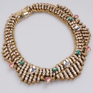 handmade rope crystal beaded turquoise bib necklace N90089