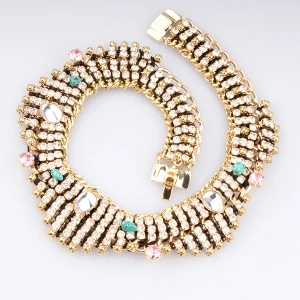 handmade rope crystal beaded turquoise bib necklace N90089