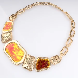 indian style tribal coral gold statement necklace N90080