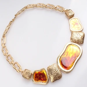 indian style tribal coral gold statement necklace N90080