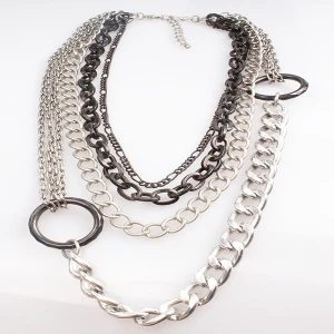 large costume alloy statement silver chain necklace N90092