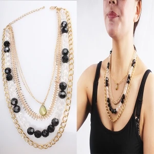 layered gold chains beads crystal sex charmed necklace N90070