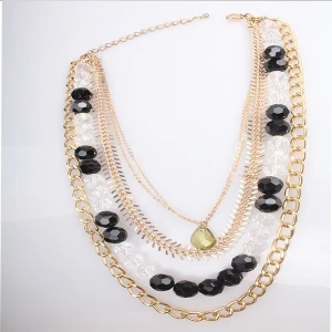 layered gold chains beads crystal sex charmed necklace N90070