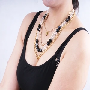 layered gold chains beads crystal sex charmed necklace N90070