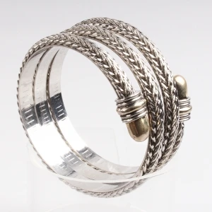 layers antique silver bangle elastic braided bracelet B10089