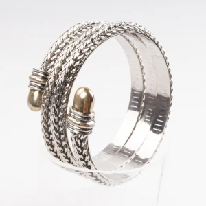 layers antique silver bangle elastic braided bracelet B10089