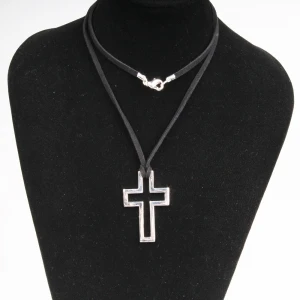 leather rope horseshoe nail cross pendant necklace N90294