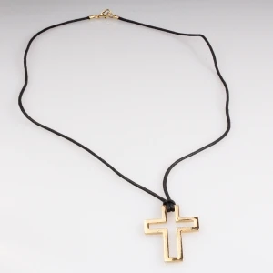 leather rope horseshoe nail cross pendant necklace N90294