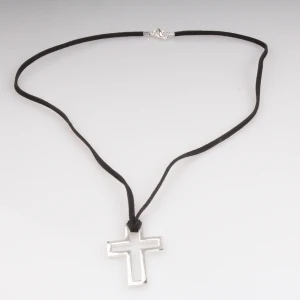 leather rope horseshoe nail cross pendant necklace N90294