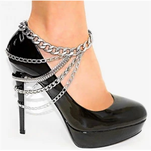 multi layers coin key rhinestone thin metal ankle chain TS007