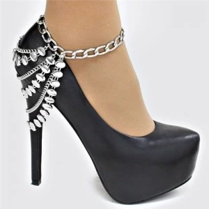 China multi layers coin key rhinestone thin metal ankle chain TS007 manufacturer