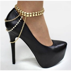 multi layers coin key rhinestone thin metal ankle chain TS007