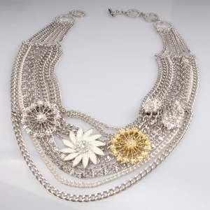 multi silver chain flower jewelry costume necklace N90217