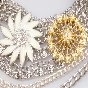 multi silver chain flower jewelry costume necklace N90217