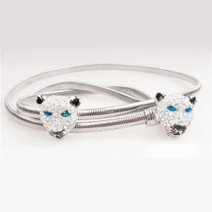 Китай new silver tiger head rhinestone women elastic sash belt BT60001 производителя