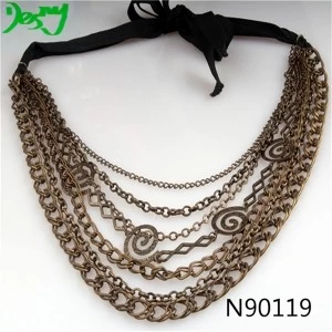 Китай organza ribbon evil eye gold chains statement necklace N90119 производителя