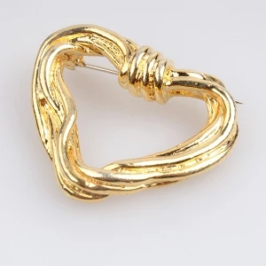 plain indian jewelry safety pin gold heart kundan brooch P80005