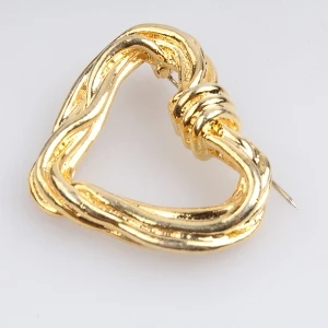 plain indian jewelry safety pin gold heart kundan brooch P80005