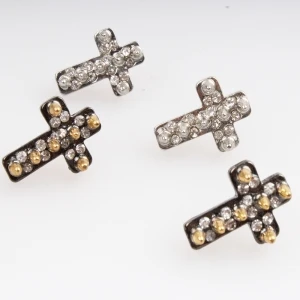 punk women and men silver rivet cross crystal stud earrings E30054